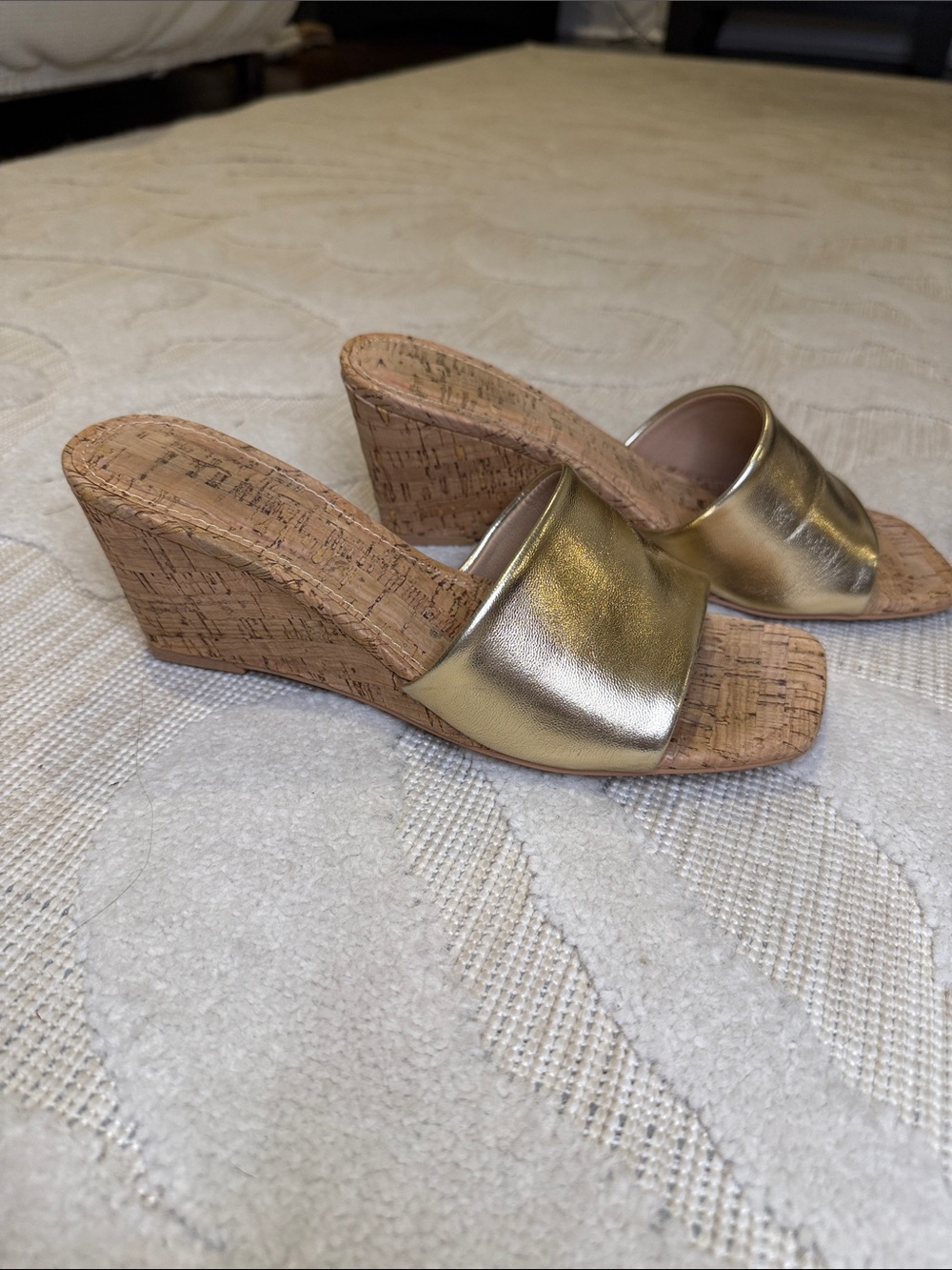 Gold Cork Slide Sandals - Women's Metallic Slip-On